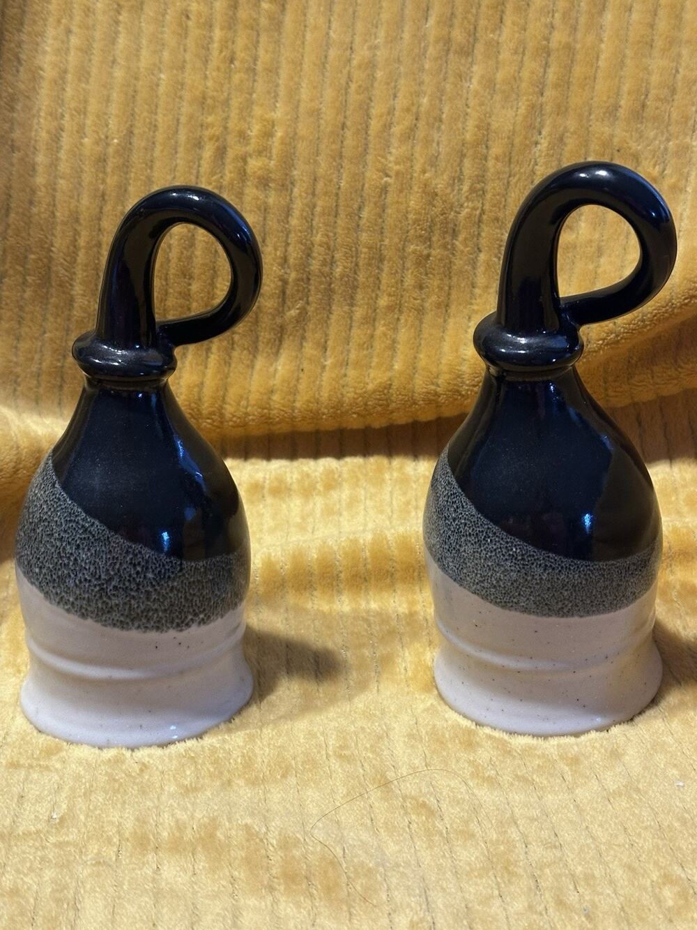 2 Studio Art Pottery Goblet Mug Hanging Cup Belt Loop Blue White Unique Pottery